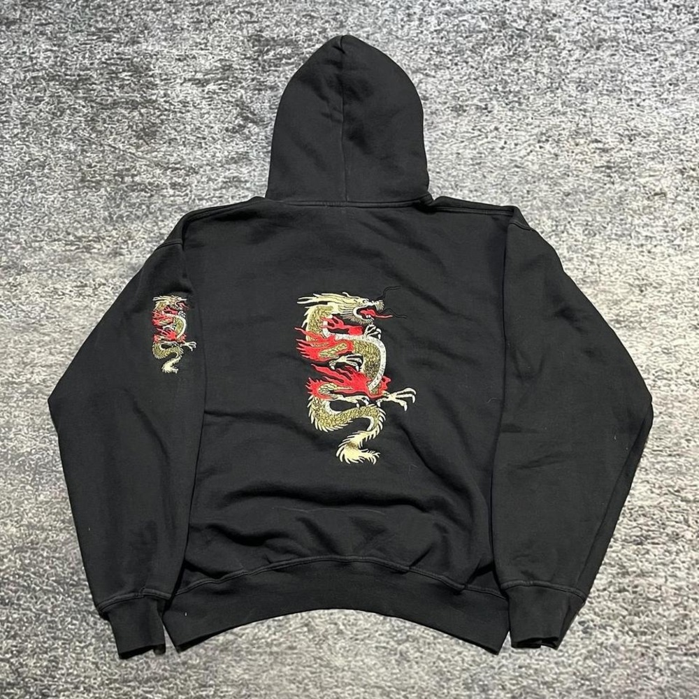 Vintage Zipit Dragon Hoodie Mens Large Black‎ Embroidered Grunge Skater Y2K